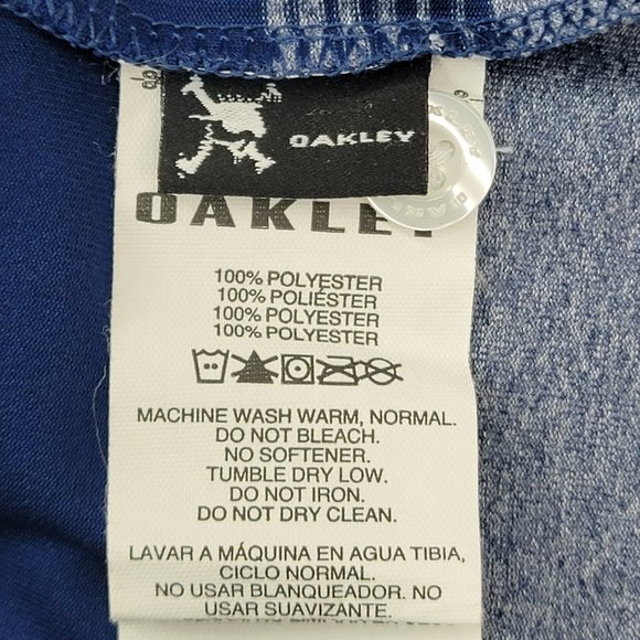OAKLEY Polo Shirt Men's Large Blue Stripe Short Sleeve Reg. Fit Performance Golf - Picture 6 of 7